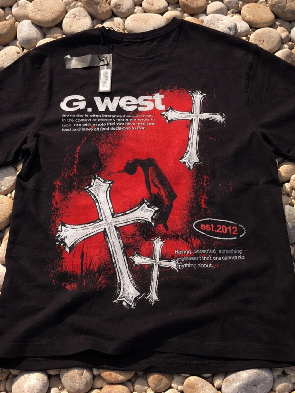 G. WEST TEE 🔥L Black & Red Cross hit on the back with G. WEST hit on the front!